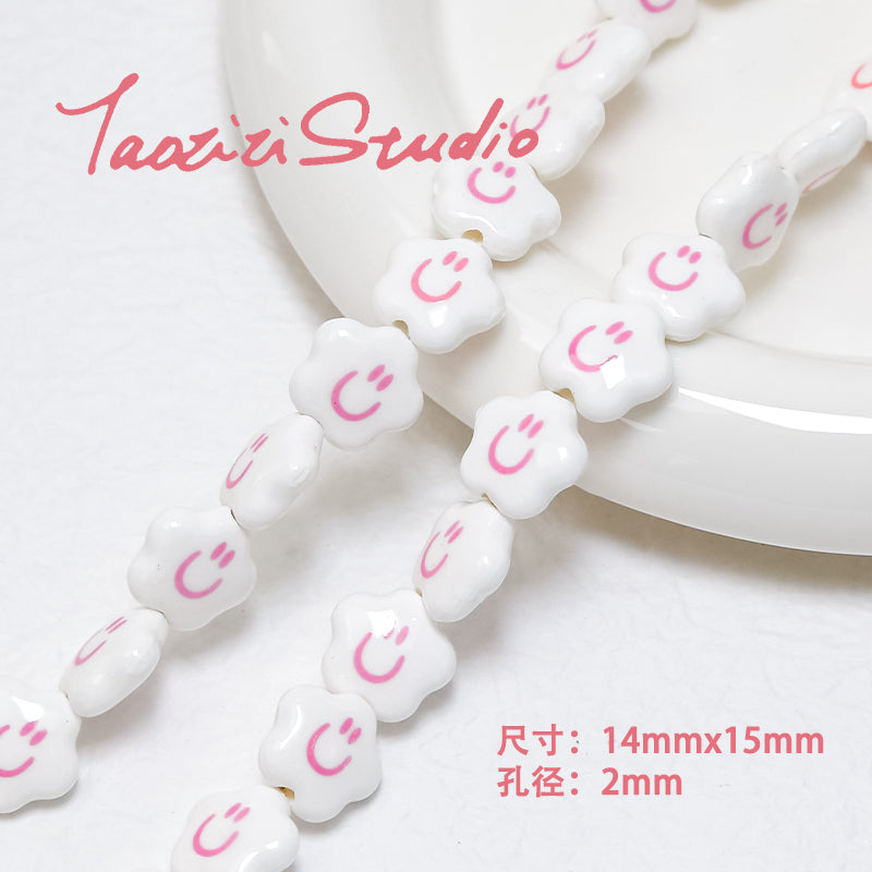 Cuentas de brocheta de cubo de tulipanes de cerámica rosa de 30 piezas al por mayor